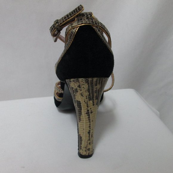 PRADA black Suede w/ Snakeskin square toe heels pumps ITALY buckle Size Sz 38 - Picture 8 of 12